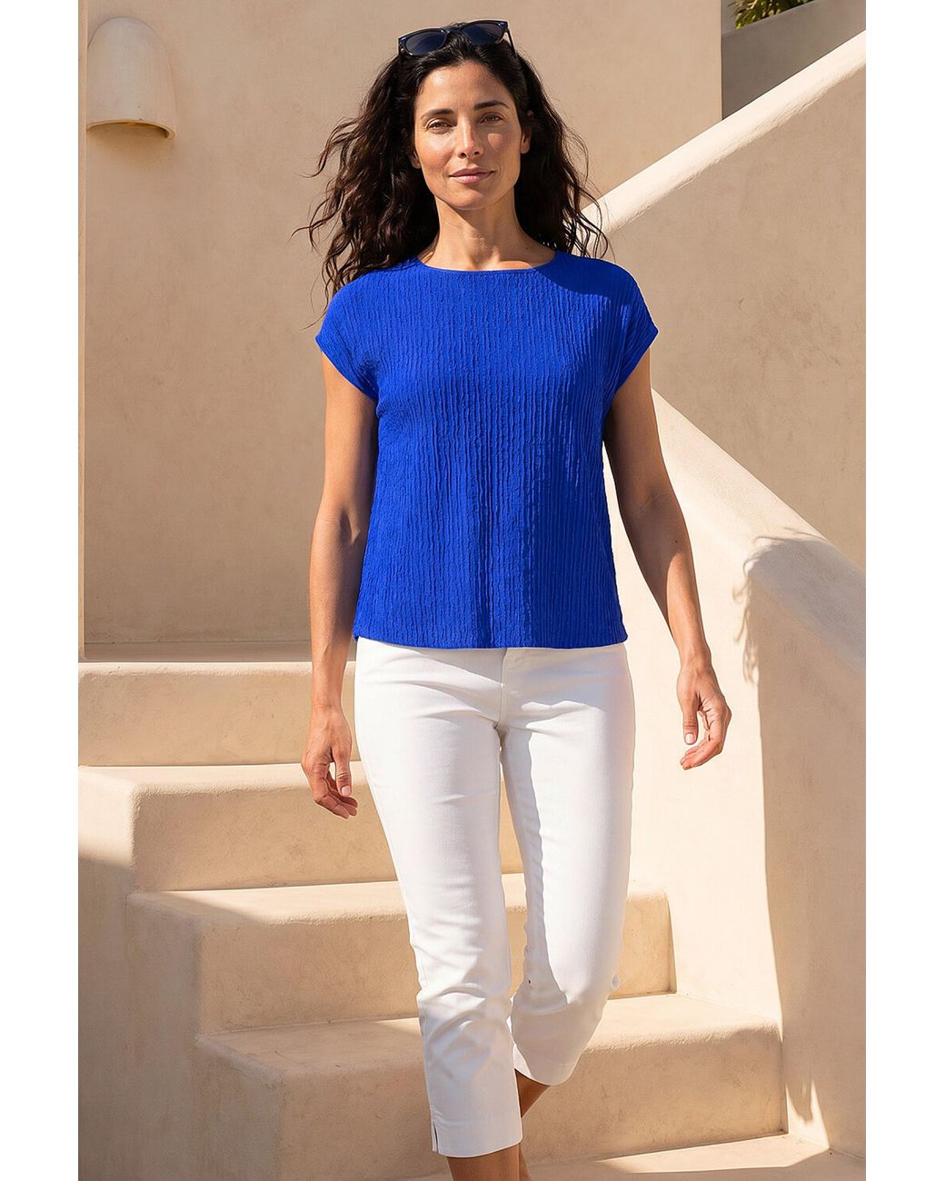 Roman Blue Classic Textured Stretch T-Shirt