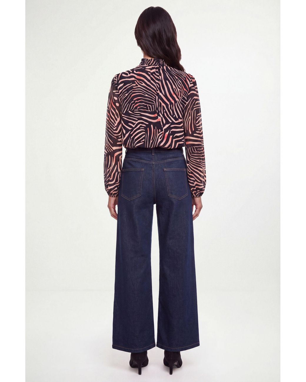 Wallis Blue Zebra Shirred Neck Blouse