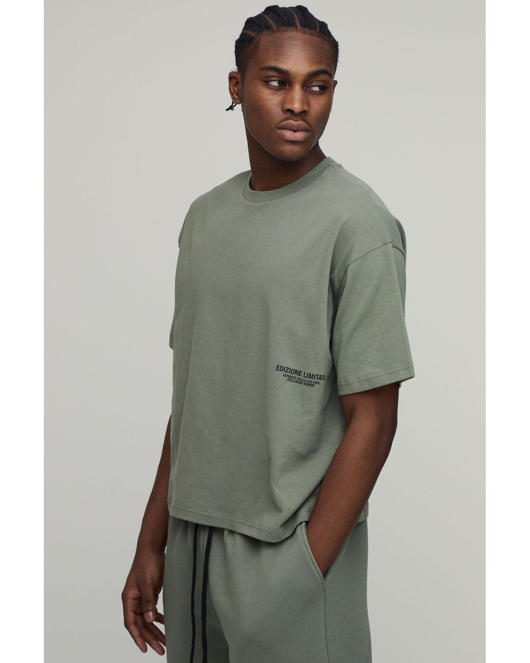 BoohooMAN Green Oversized Boxy Heavyweight Printed T-Shirt for men