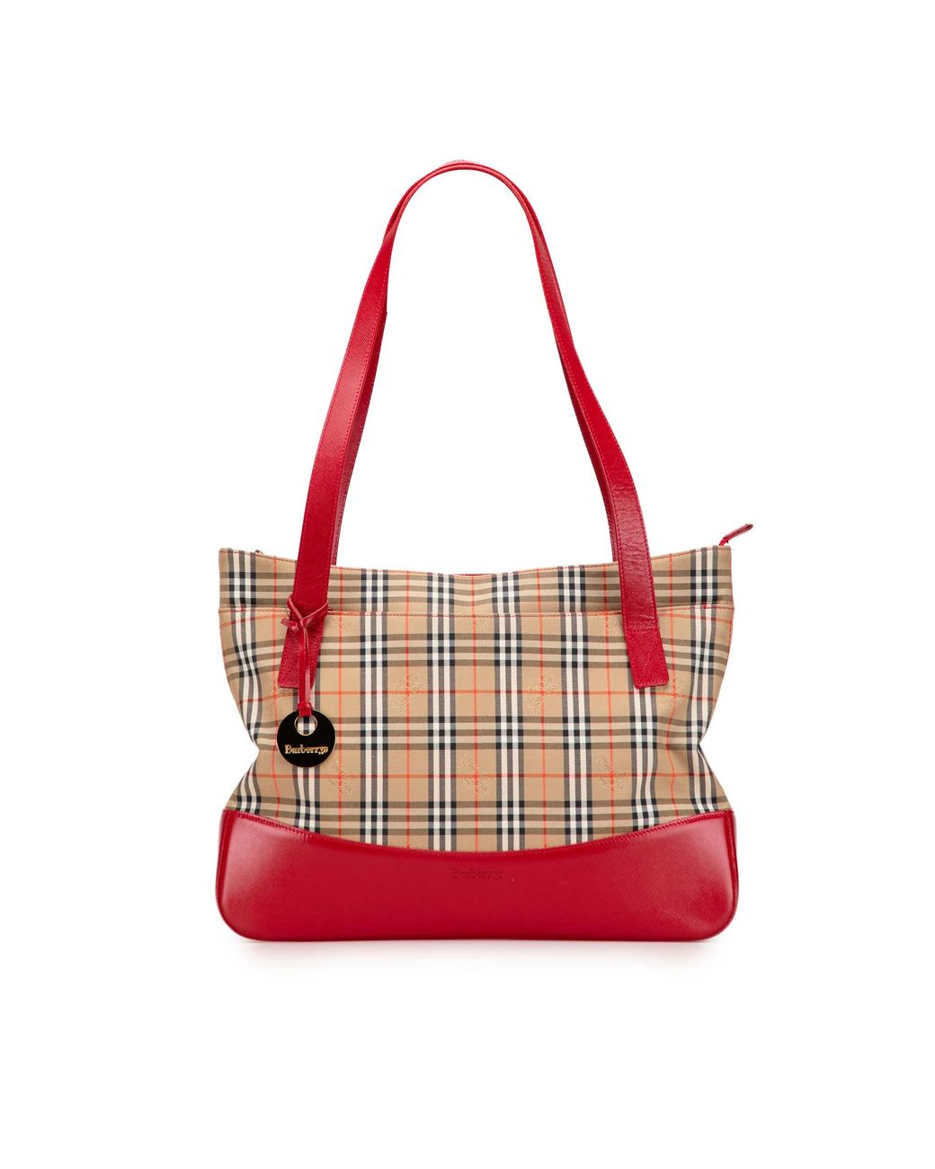 Burberry Red Pre-Owned Haymarket Check Canvas Tote