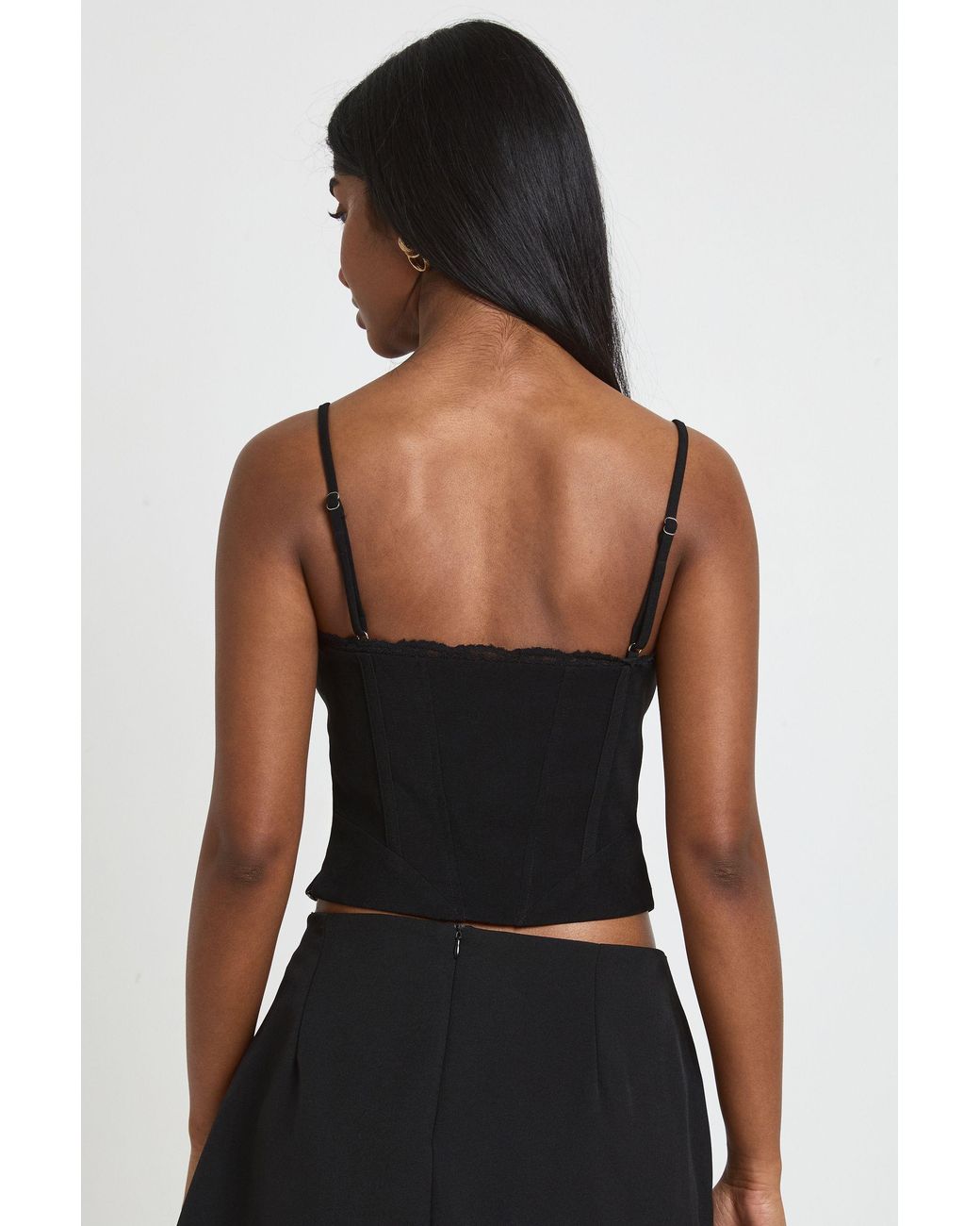 Boohoo Black Lace Trim Boned Corset Top
