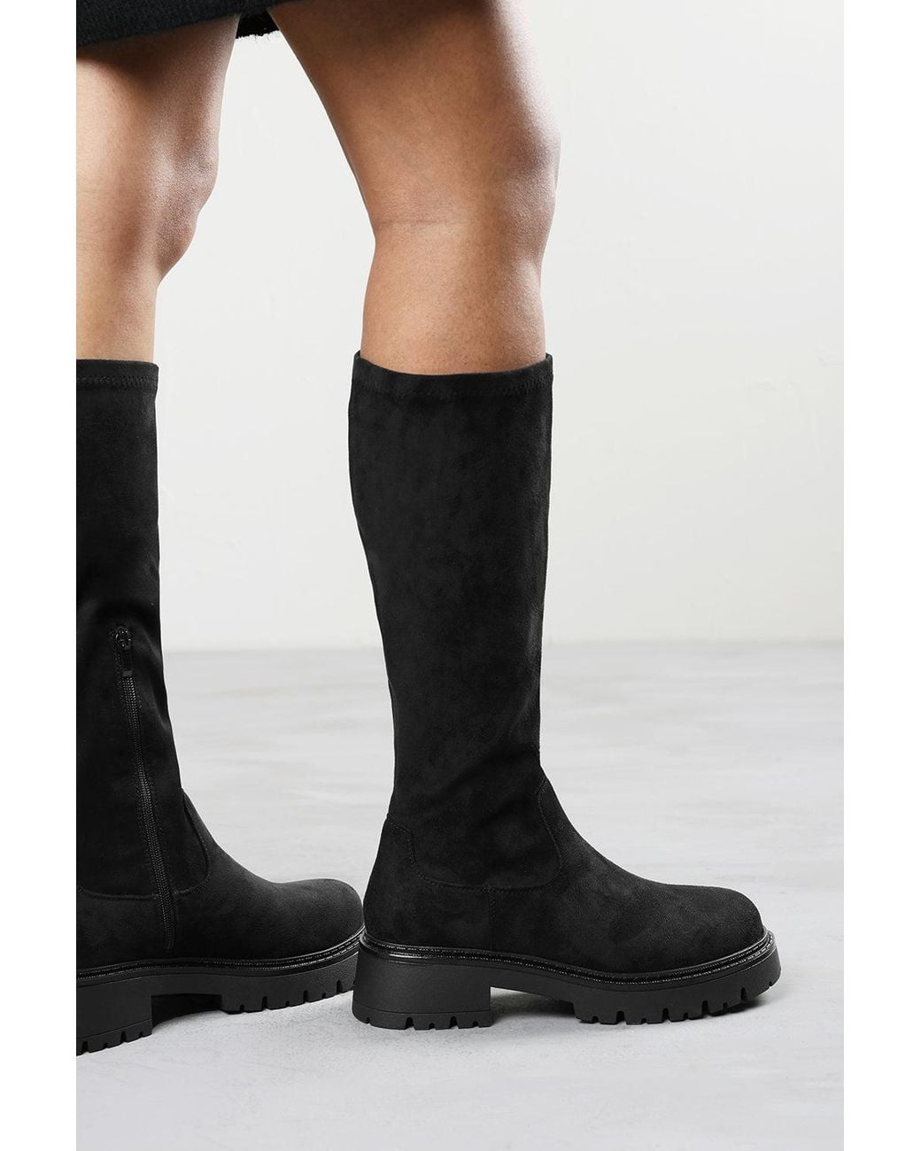 Where's That From Black Elvane Stretch Chunky Knee High Sock Boot