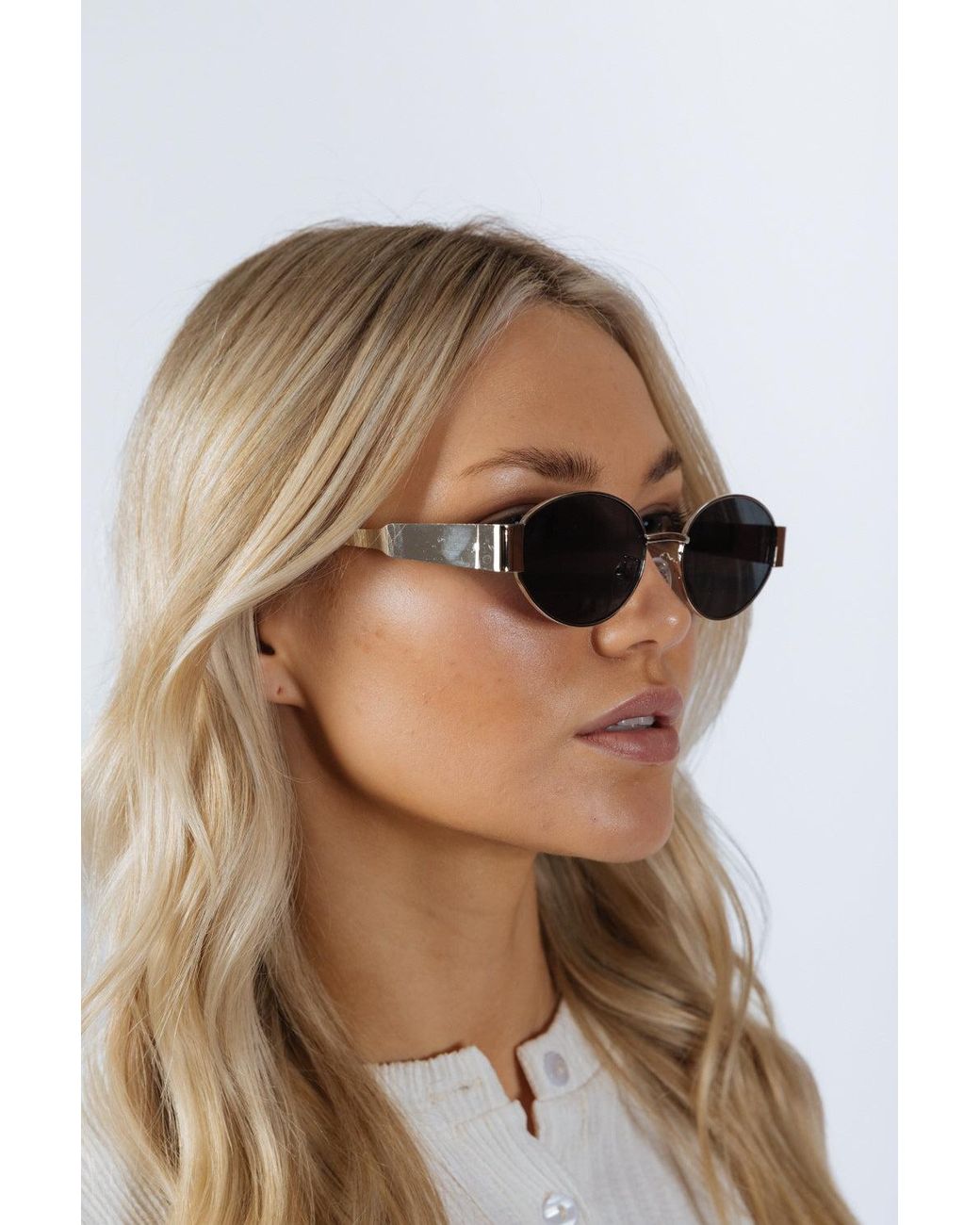 SVNX Brown Rounded Oval Metal Frame Sunglasses