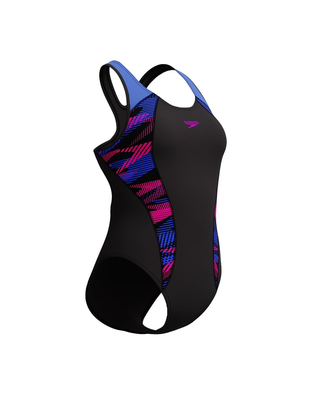 Speedo Blue Ladies Placement Laneback One Piece Swimsuit (Anthracite/Multicoloured)