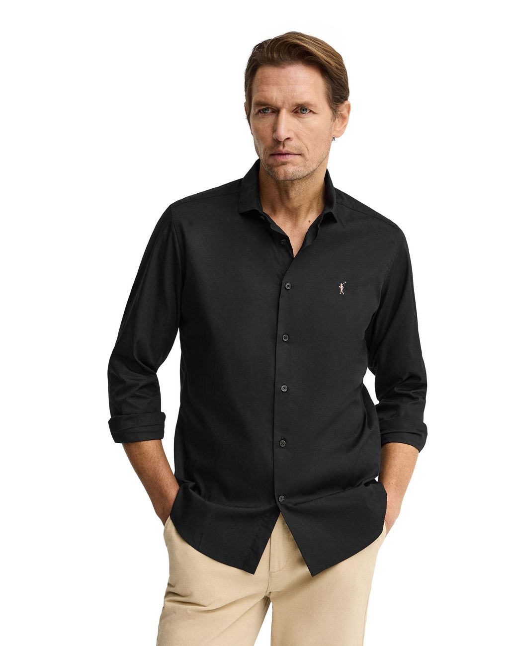 POLO CLUB Black Long Sleeve Slim Fit Shirt Shirt-L-S22 for men