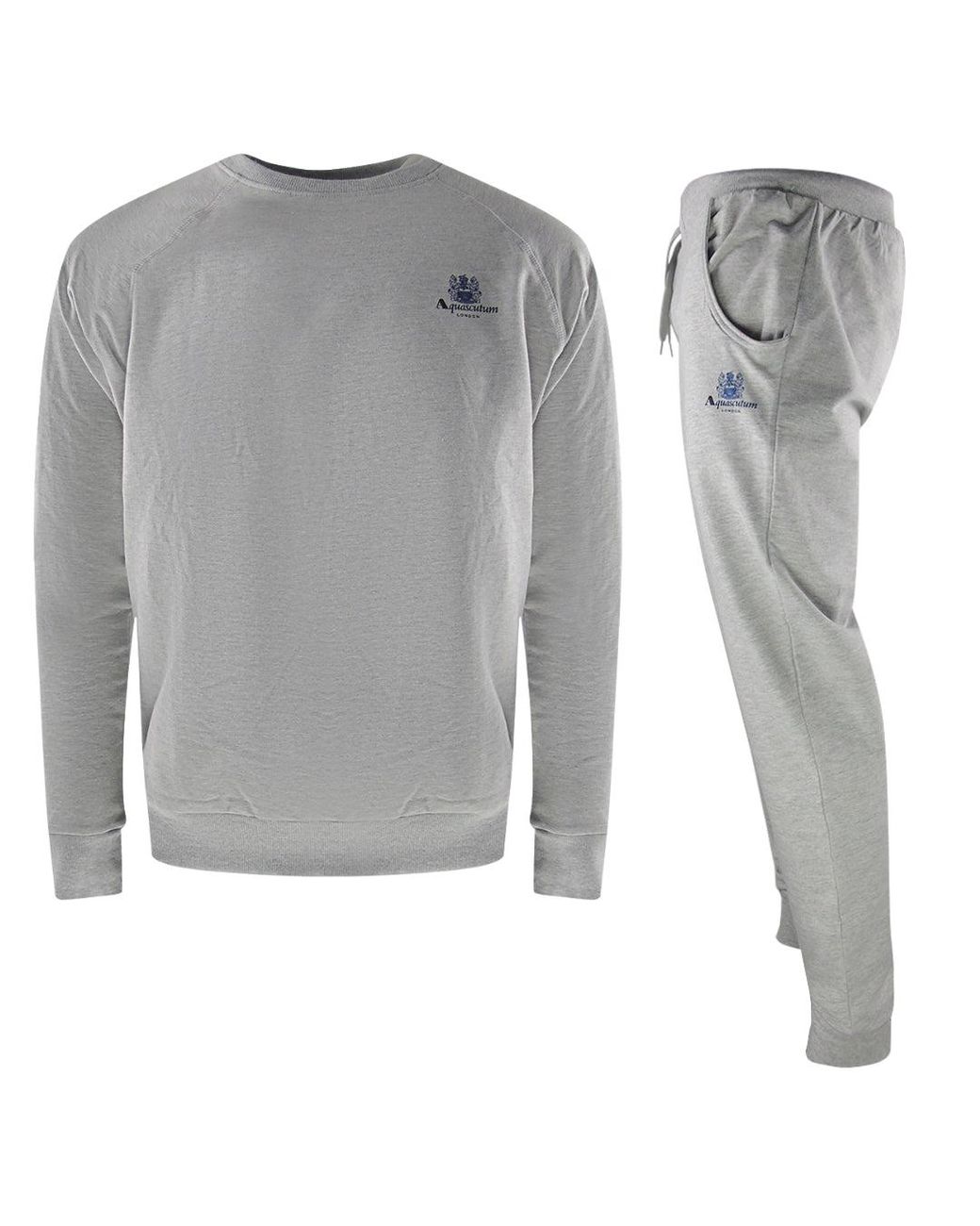 Aquascutum Gray Iconic Crest Crew Neck Track Set Cotton for men