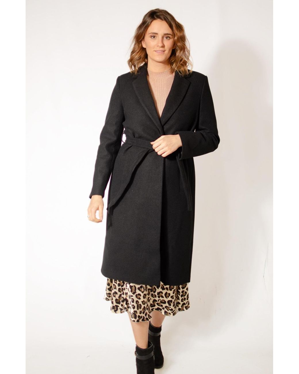 Secret Label Black Wool Blend Wrap Coat