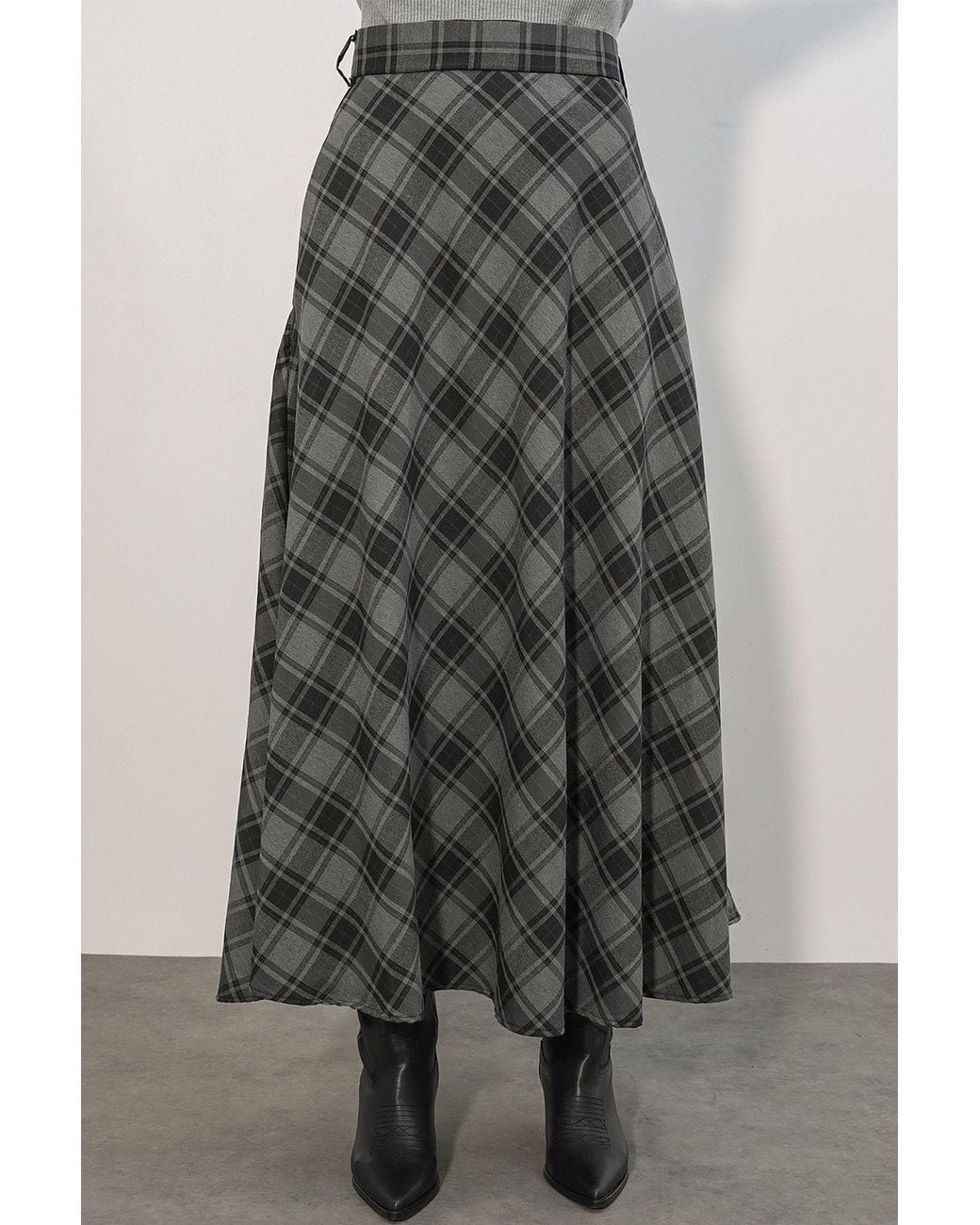 Bigdart Multicolor High-Waist Plaid Maxi A-Line Skirt