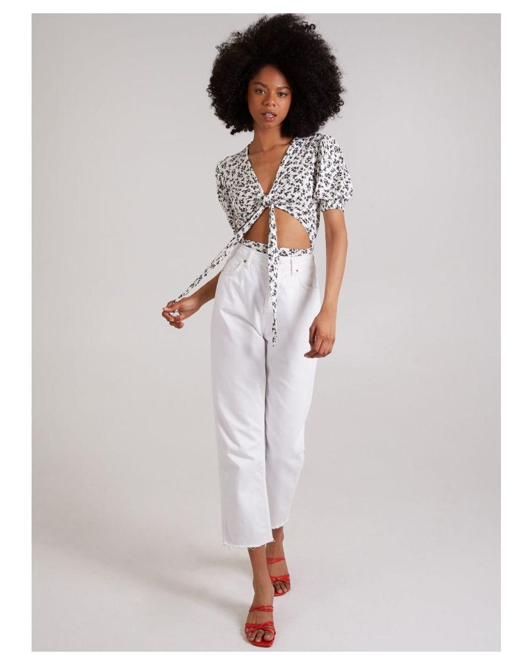 Pink Vanilla White Floral Cut Out Tie Bodysuit