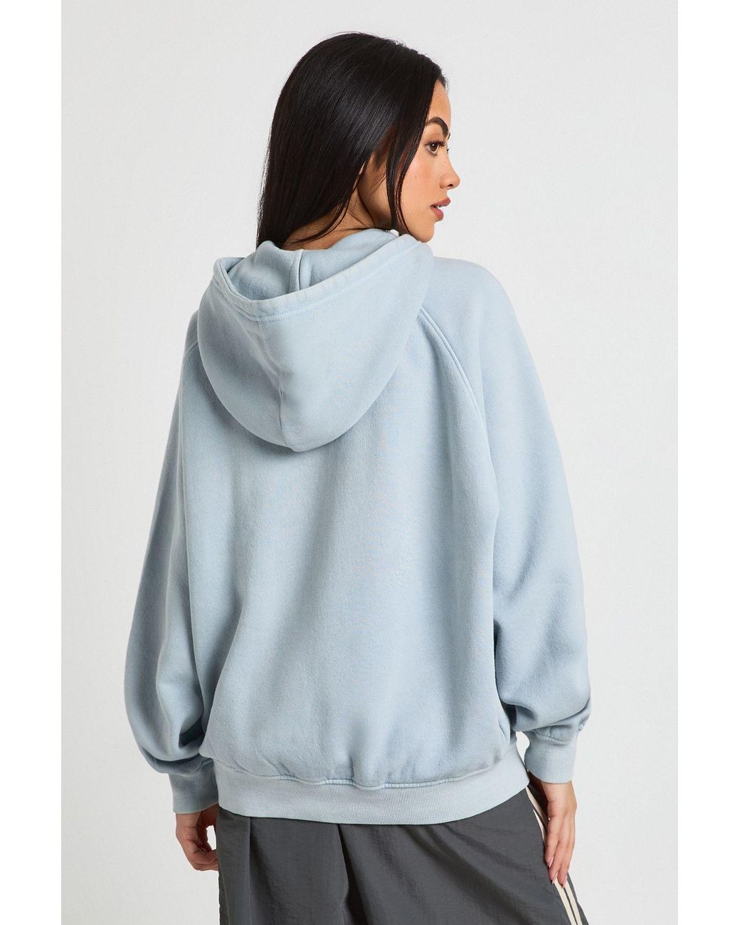 Boohoo Blue Washed Popper Detail Oversized Hoodie