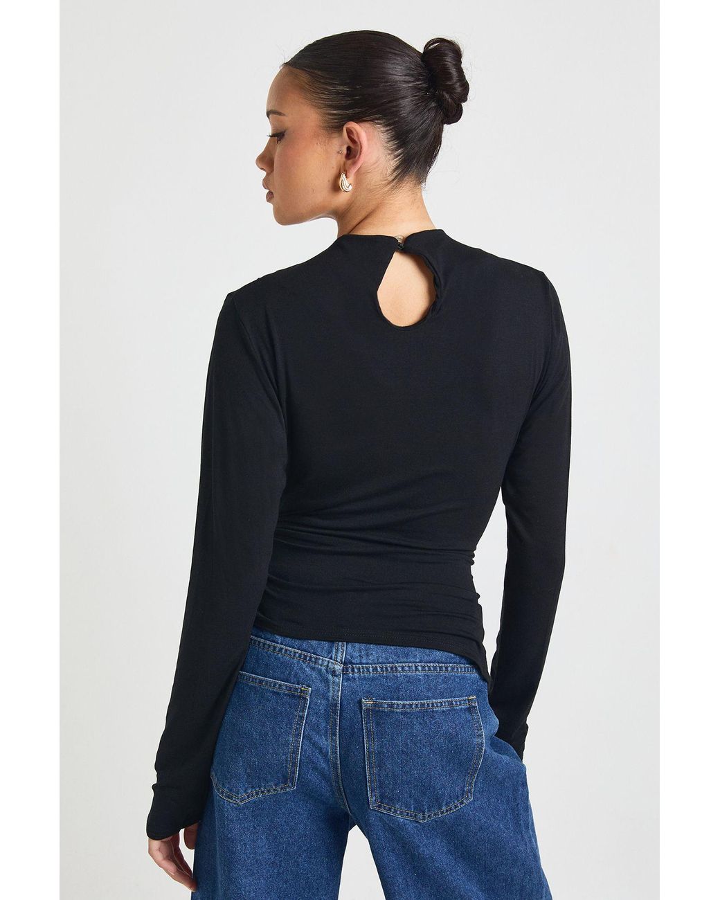 Boohoo Blue Cowl Neck Long Sleeve Tie Waist Top