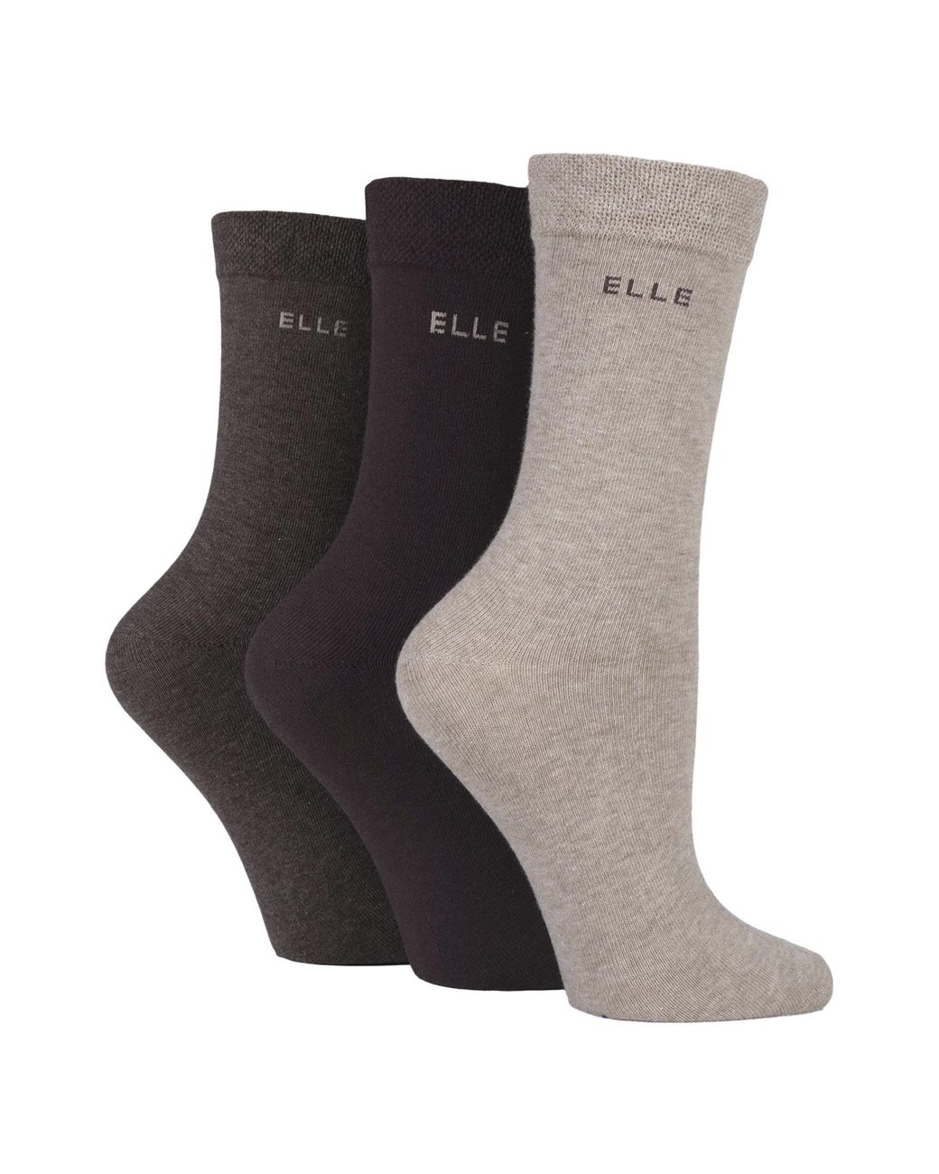 Elle Brown 3 Pack Ladies Plain Cotton Socks