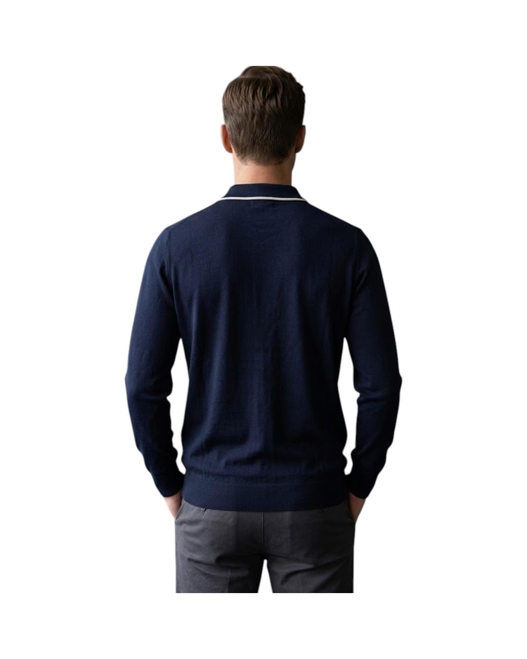 Cappuccino Italia Blue Polo Shirts Ribbed Knit Tipped Long Sleeve 1/4 Golf Tee for men