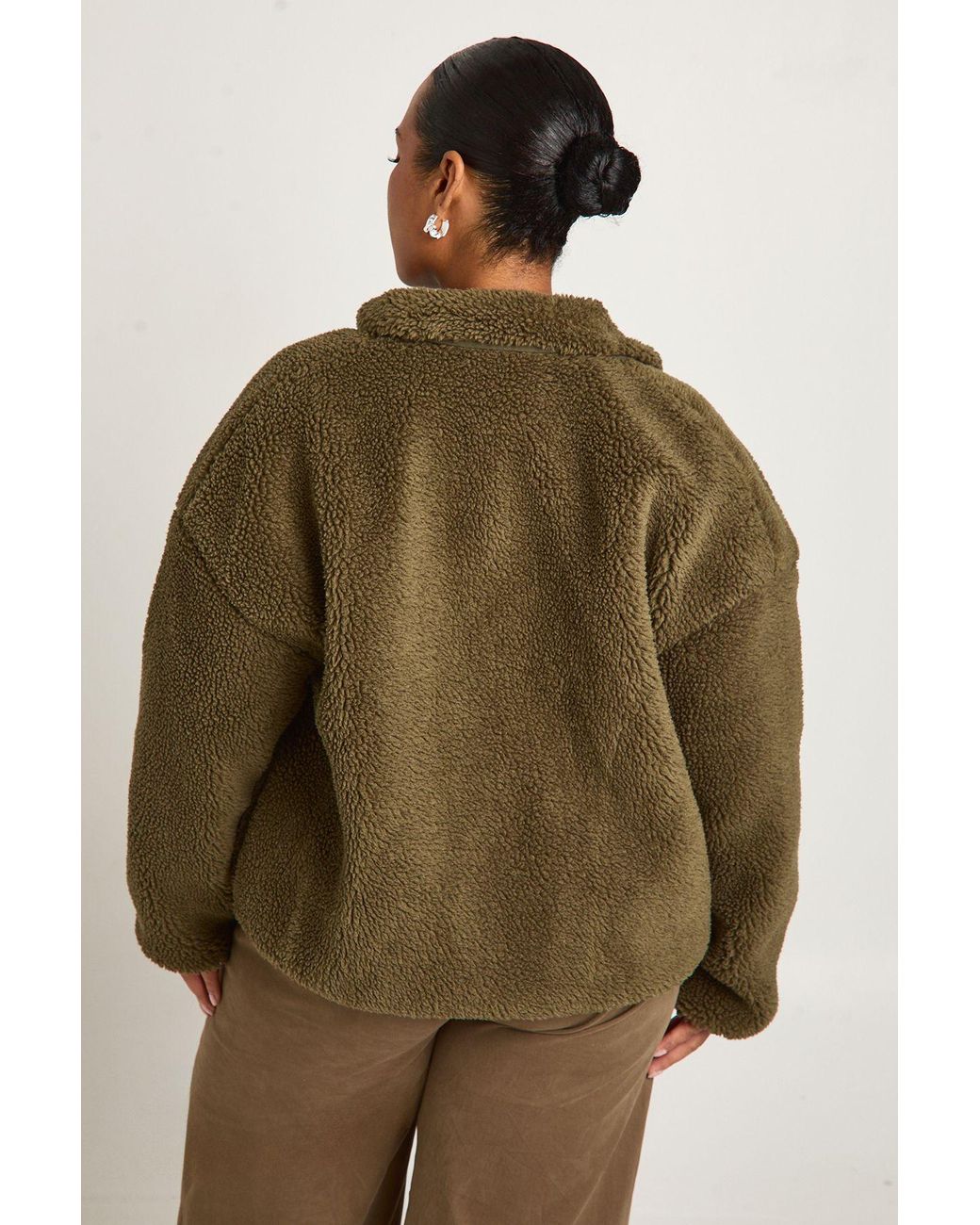 Boohoo Brown Plus Teddy Fur Jacket