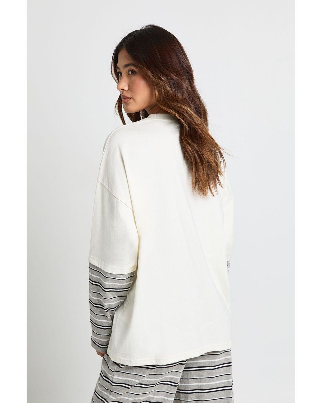 Boohoo White Stripe Sleeve Double Layer Oversized T-Shirt