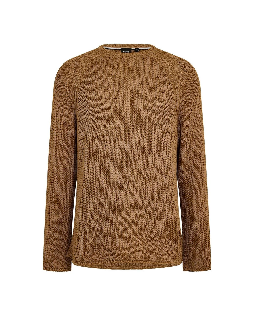 Boss Brown Crew Neck Raglan Sleeve Sweater for men