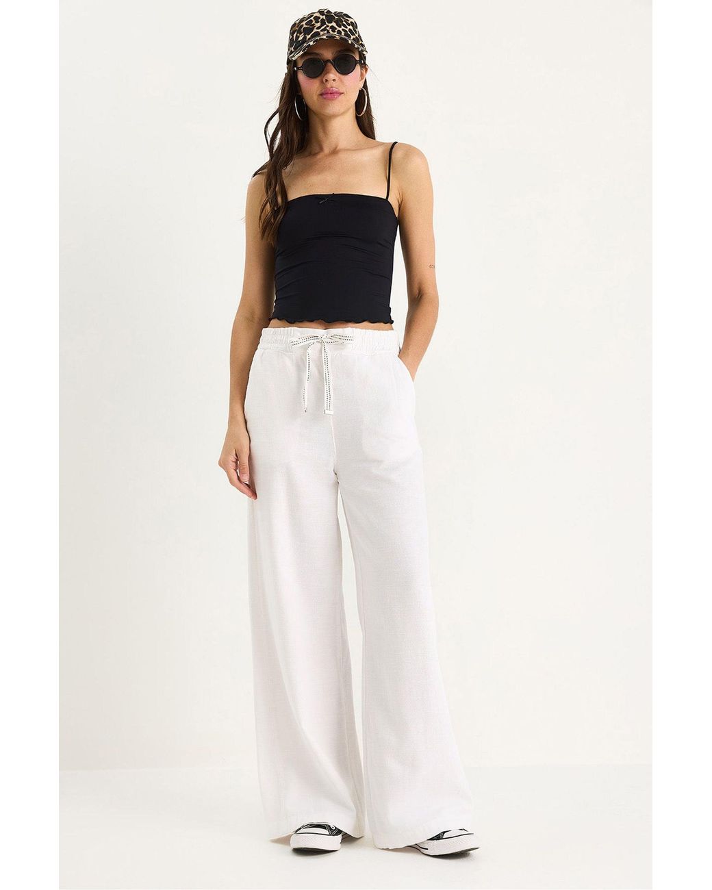 Bianco Lucci White Elastic Waist Palazzo Pants
