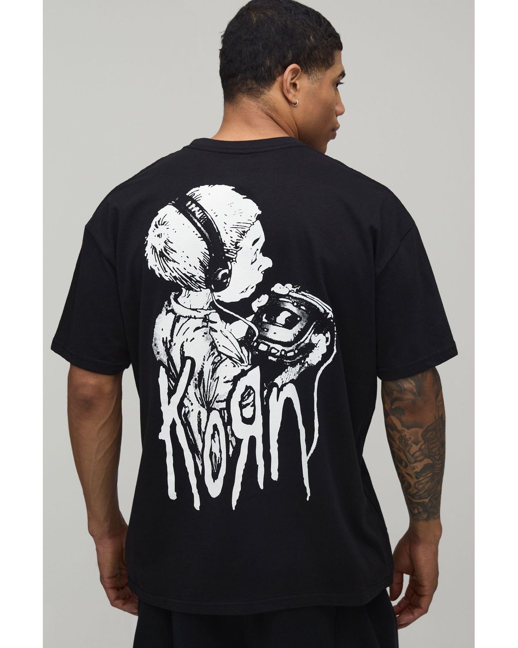 BoohooMAN Black Korn Stereo Oversized License Print T-Shirt for men
