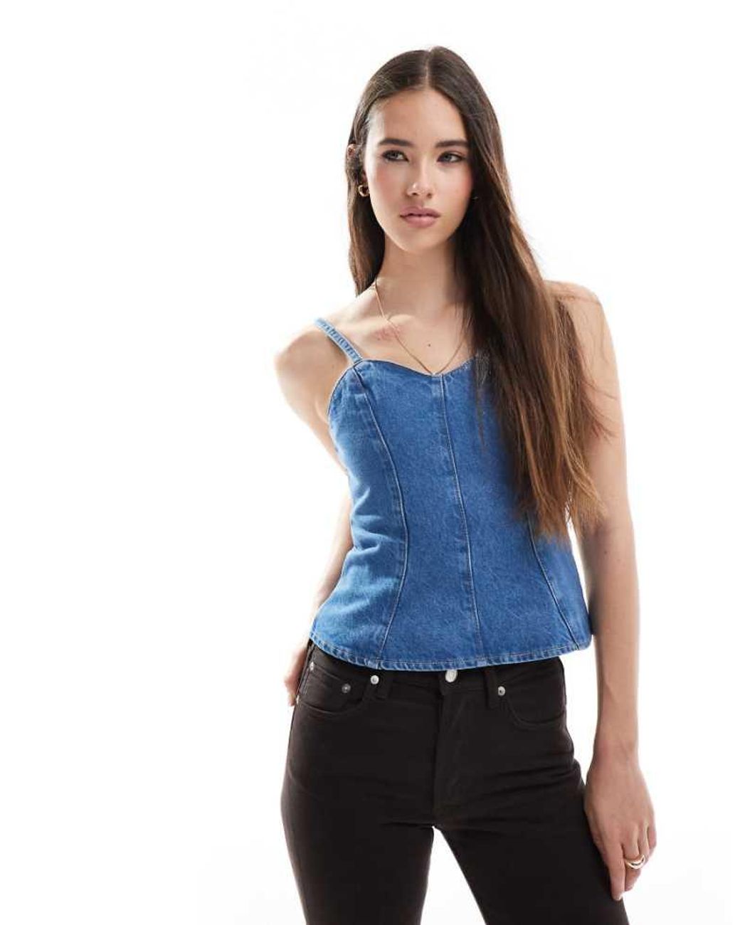 ASOS Blue Cinched Waist Denim Peplum Top Co-Ord