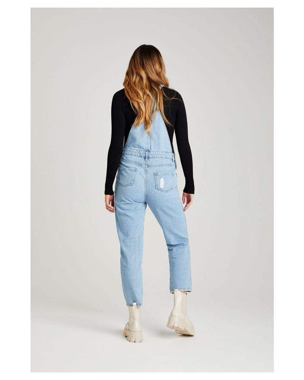 Urban Bliss Blue Light Ripped Long Dungaree Cotton