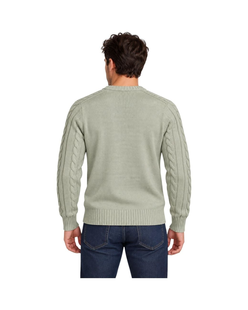 Marks & Spencer Gray M&S Cable Knit Sweatshirt Chunky Crew Neck Pullover Cotton Warm Soft Jumper for men