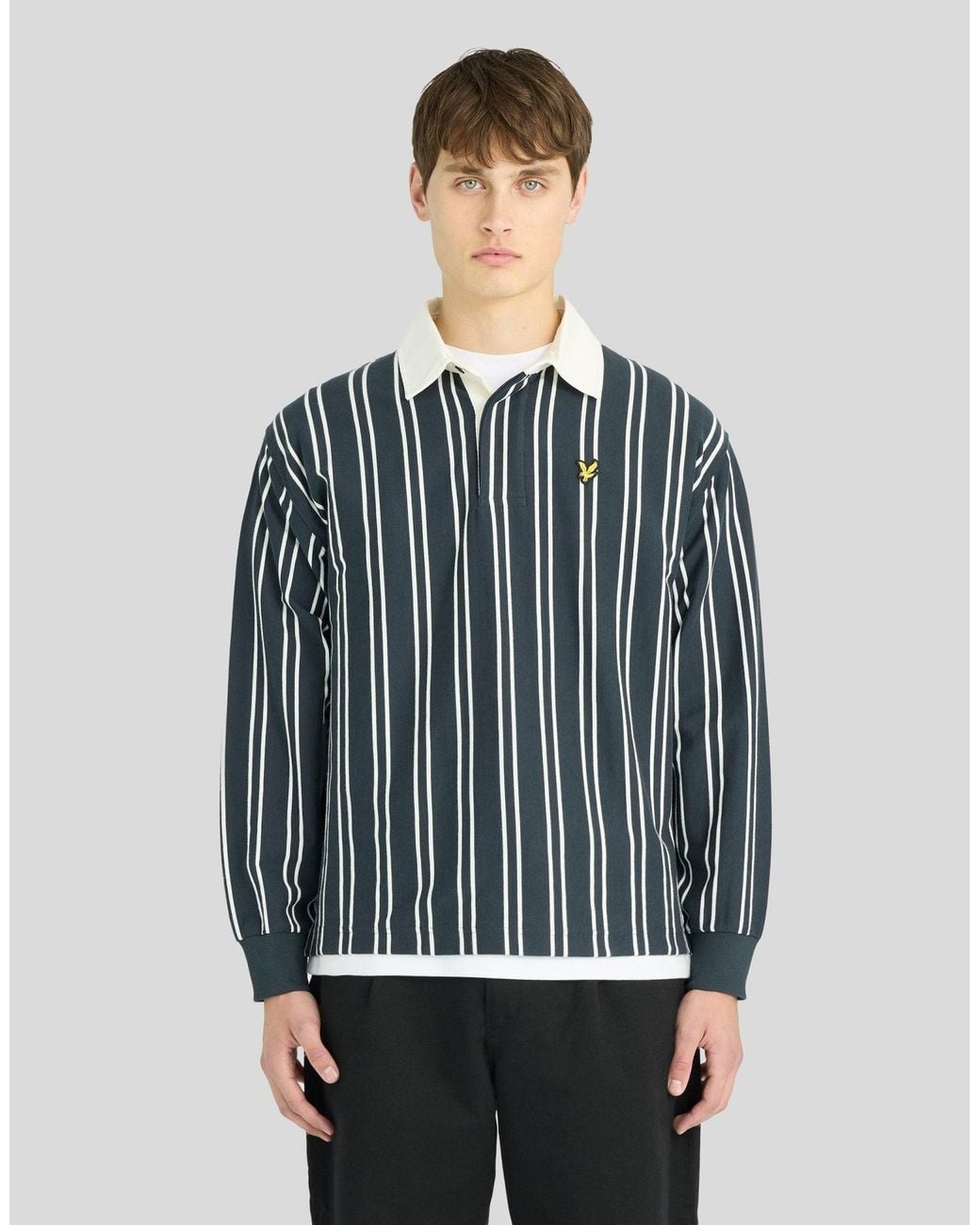 Lyle & Scott Blue Vertical Stripe Rugby Shirt for men