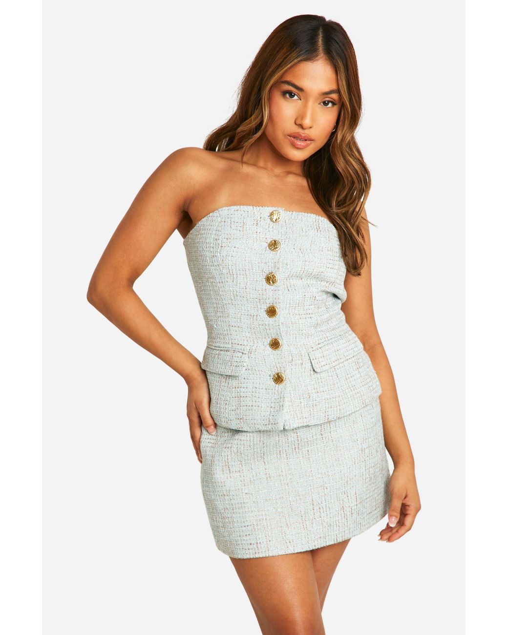 Boohoo White Petite Boucle Tailored Bandeau Top