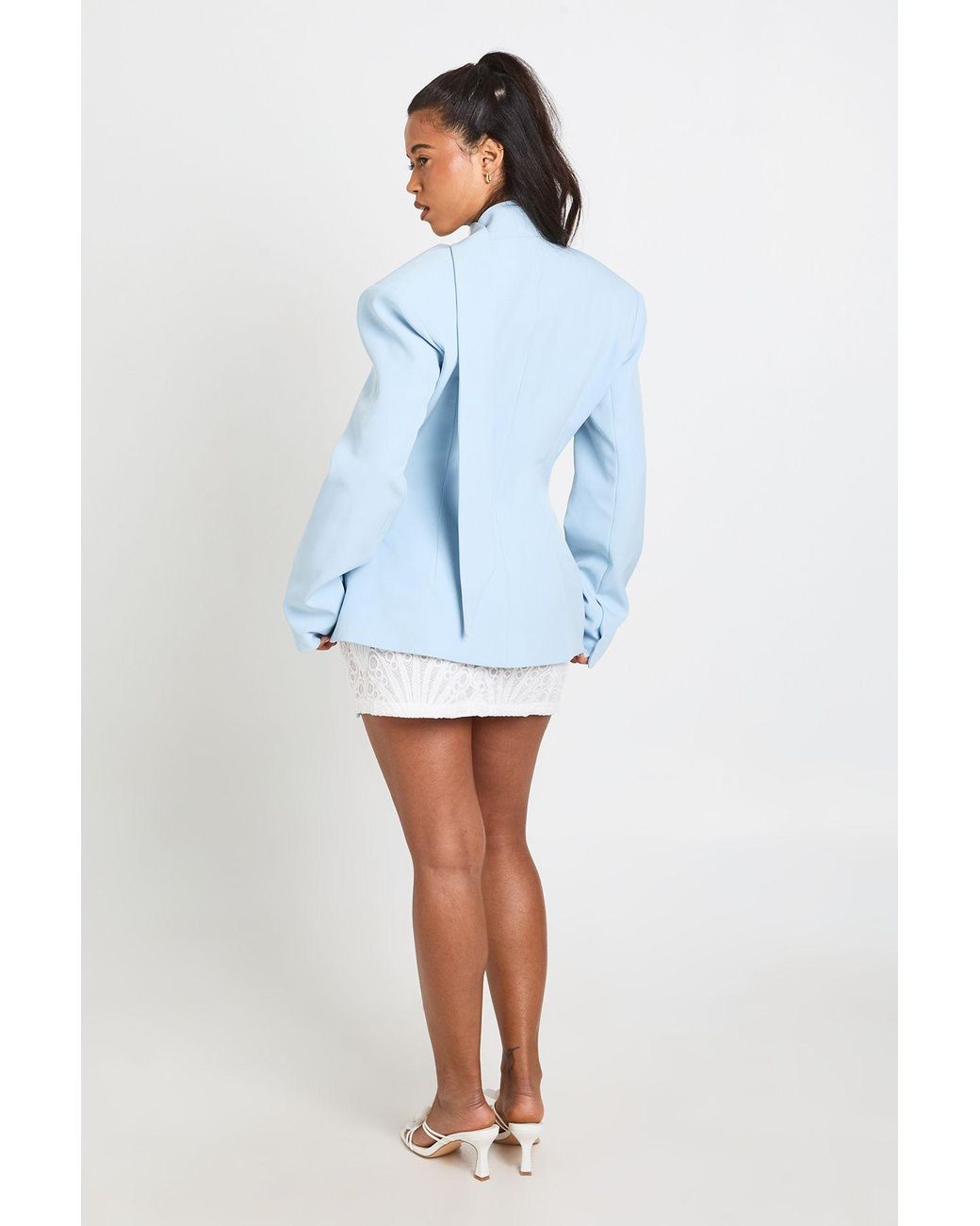 Boohoo Blue Scarf Detail Cinched Blazer