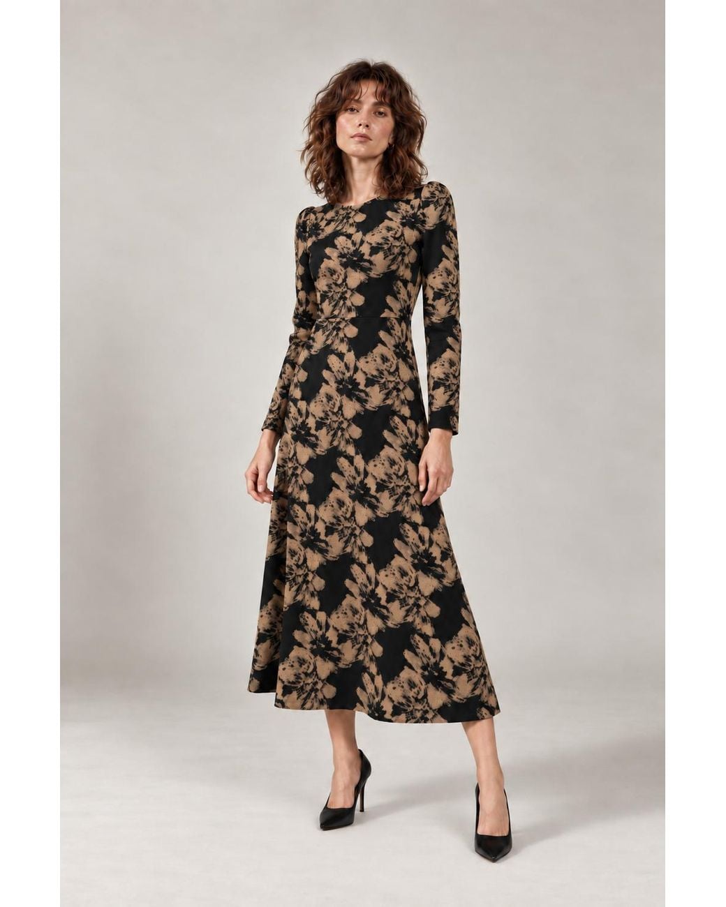 James Lakeland Natural Long-Sleeve Floral Midi Dress