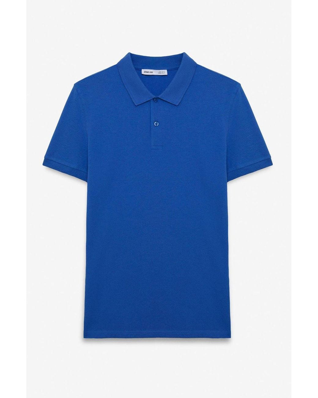Grimelange Blue Polo Collar Button T-Shirt for men