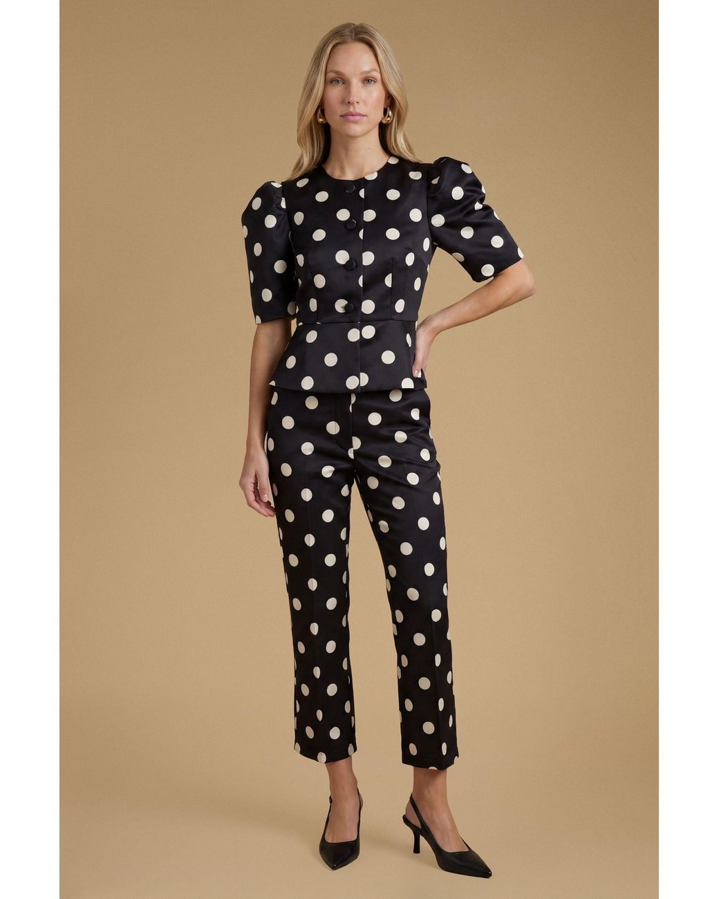 Oasis Blue Matte Satin Polka Dot Tailored Trouser