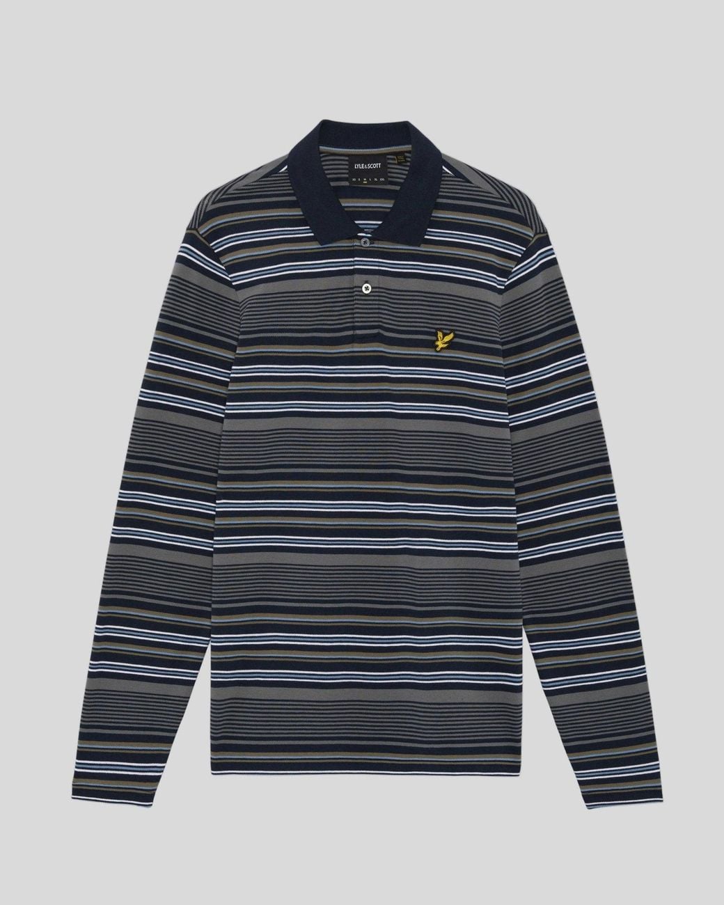Lyle & Scott Blue Multi Stripe Long Sleeve Polo Shirt for men