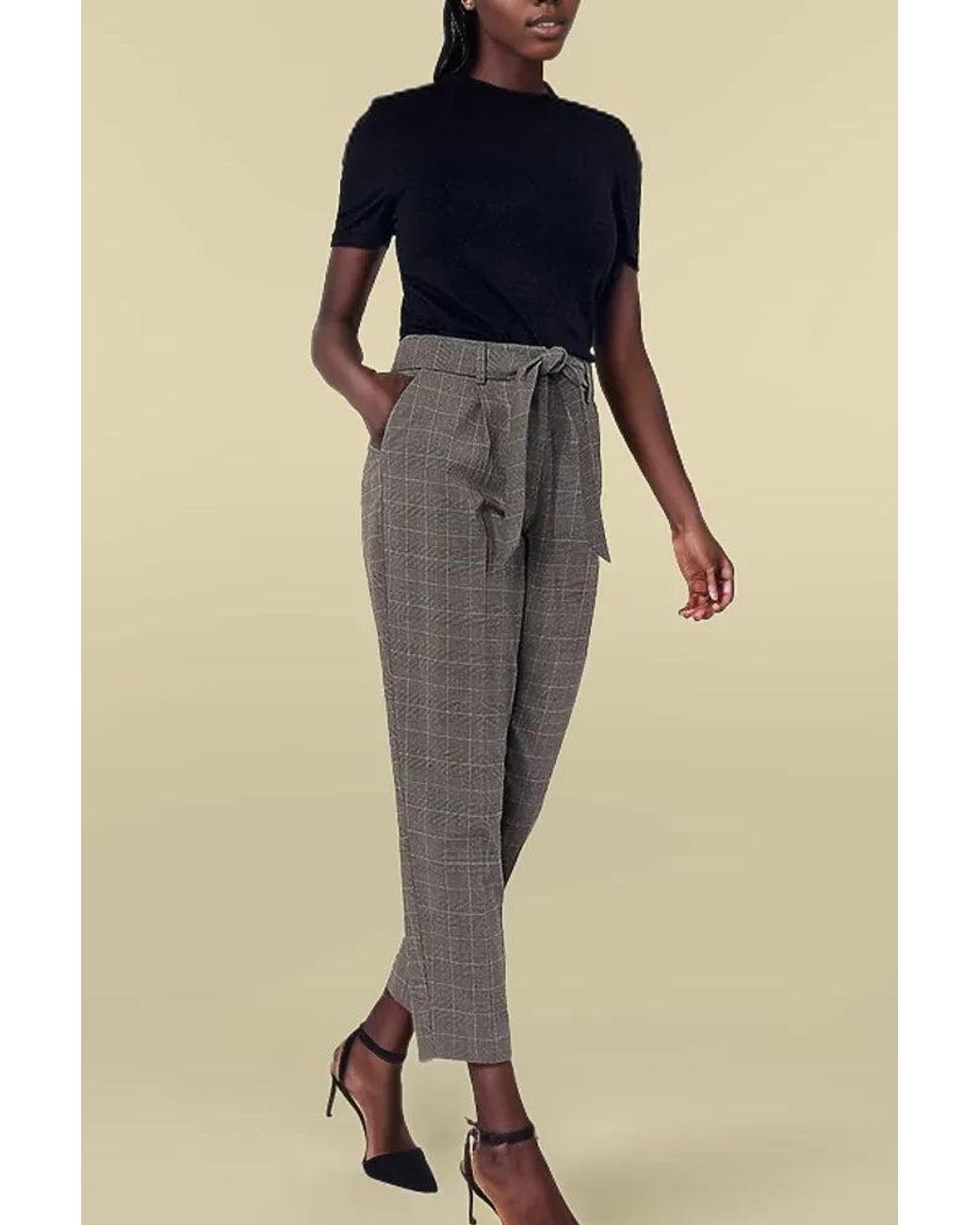 Oasis Blue Check Capri Taper Trousers