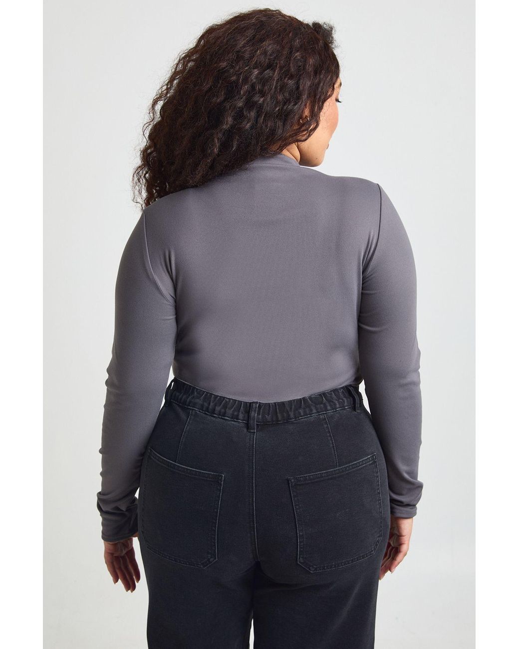 Boohoo Gray Plus Ultra Soft Grown On Neck Long Sleeve Bodysuit