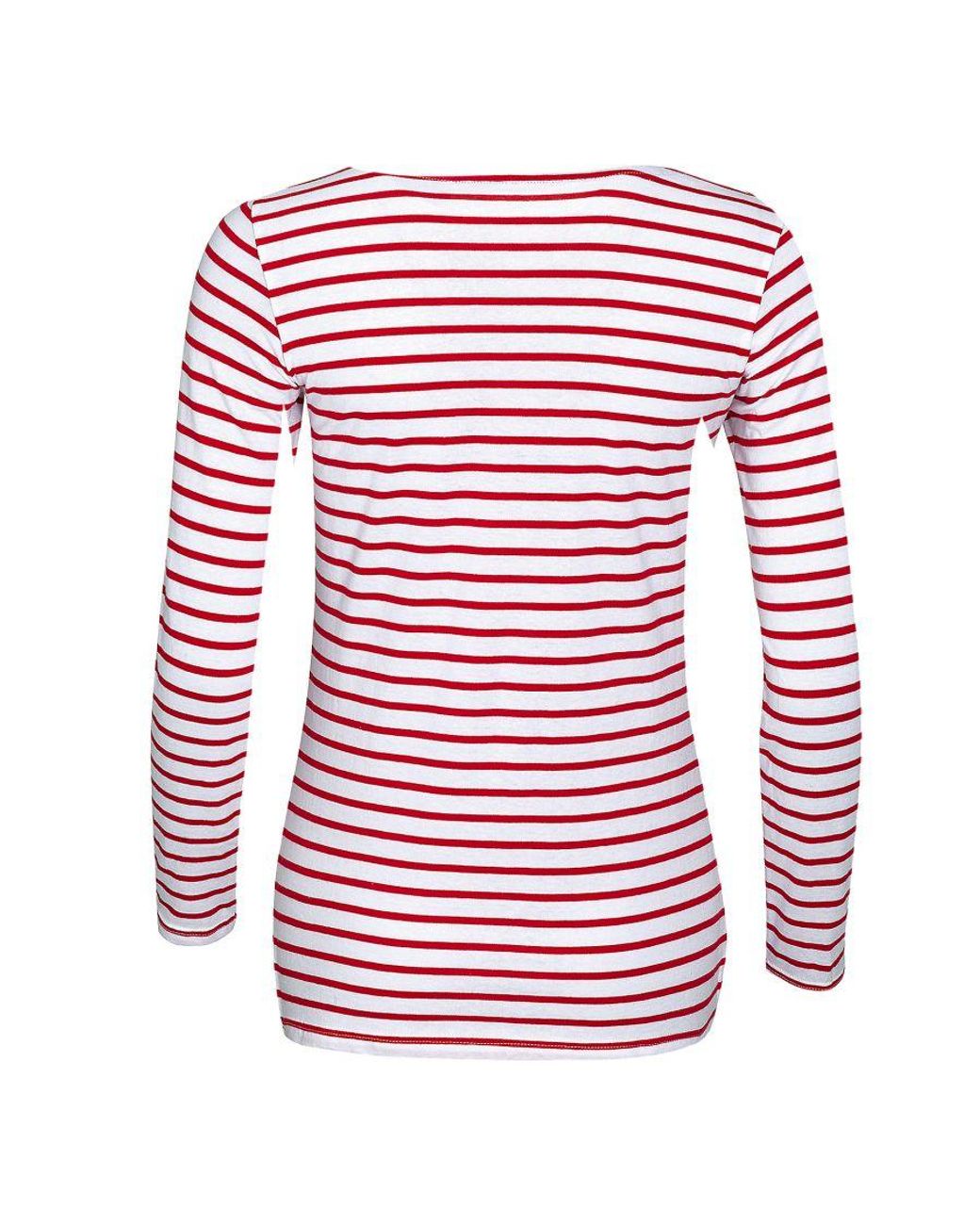Sol's Red Ladies Marine Long Sleeve Stripe T-Shirt Cotton