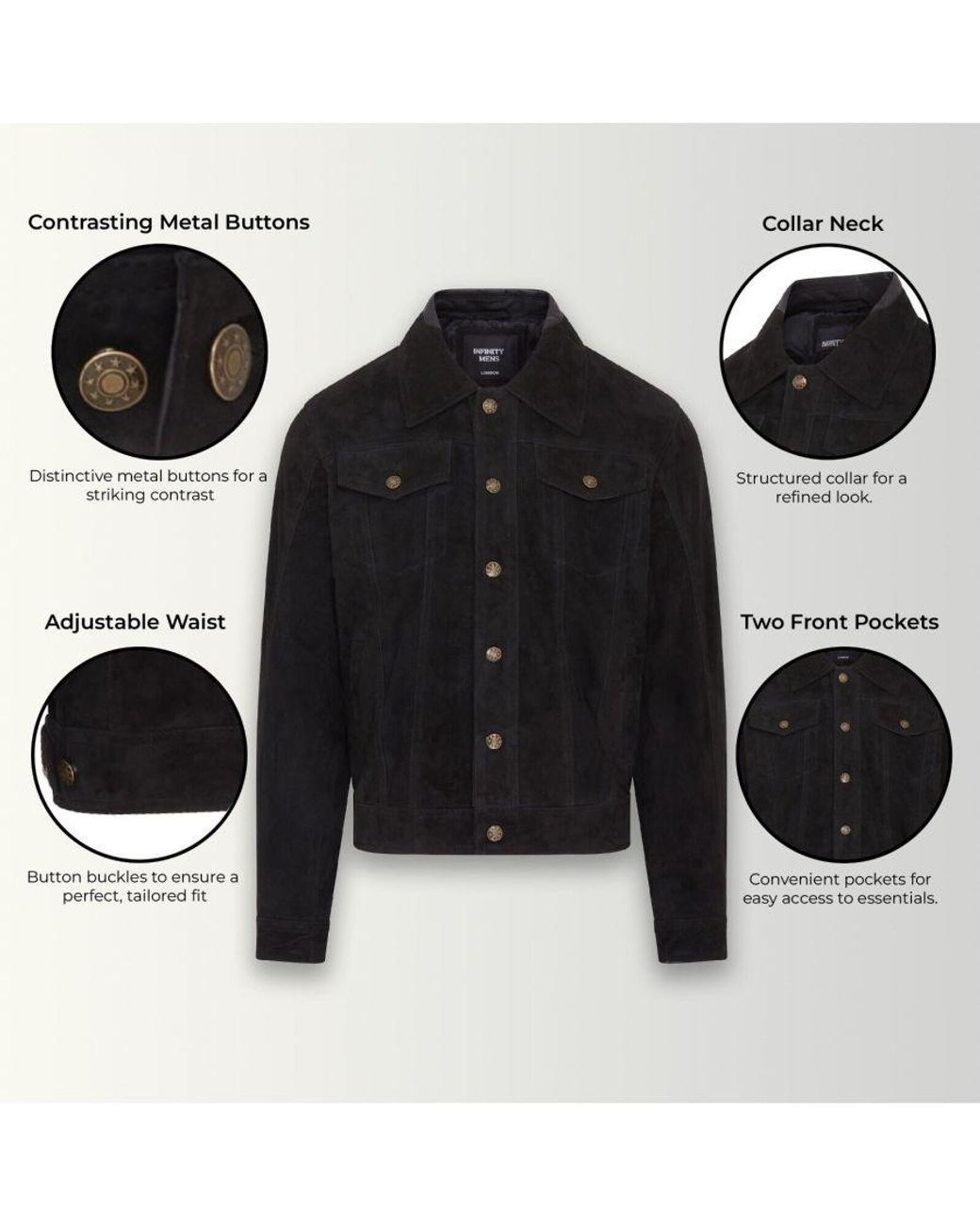 Infinity Leather Black Trucker Goat Suede Western Jeans Jacket for men