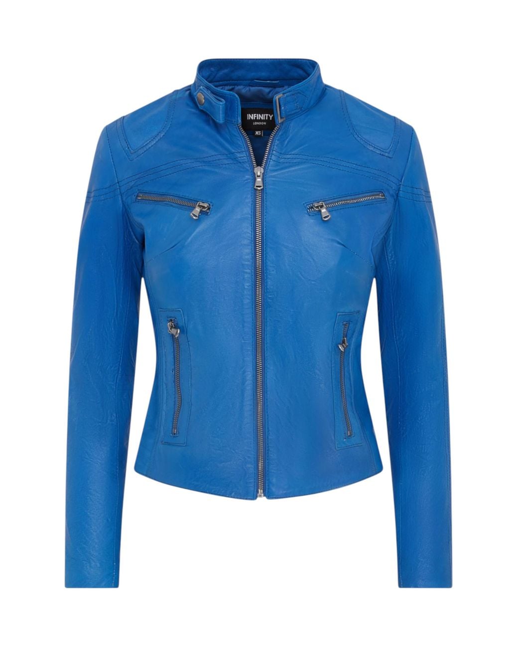 Infinity Leather Blue Slim-Fit Biker Jacket-Maldon Lamb Leather