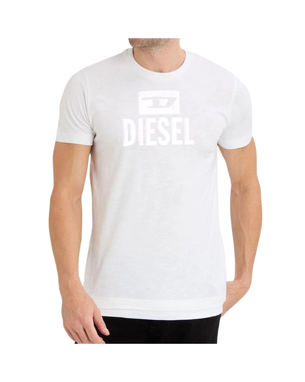 DIESEL White Monotone Logo T-Shirt Cotton for men