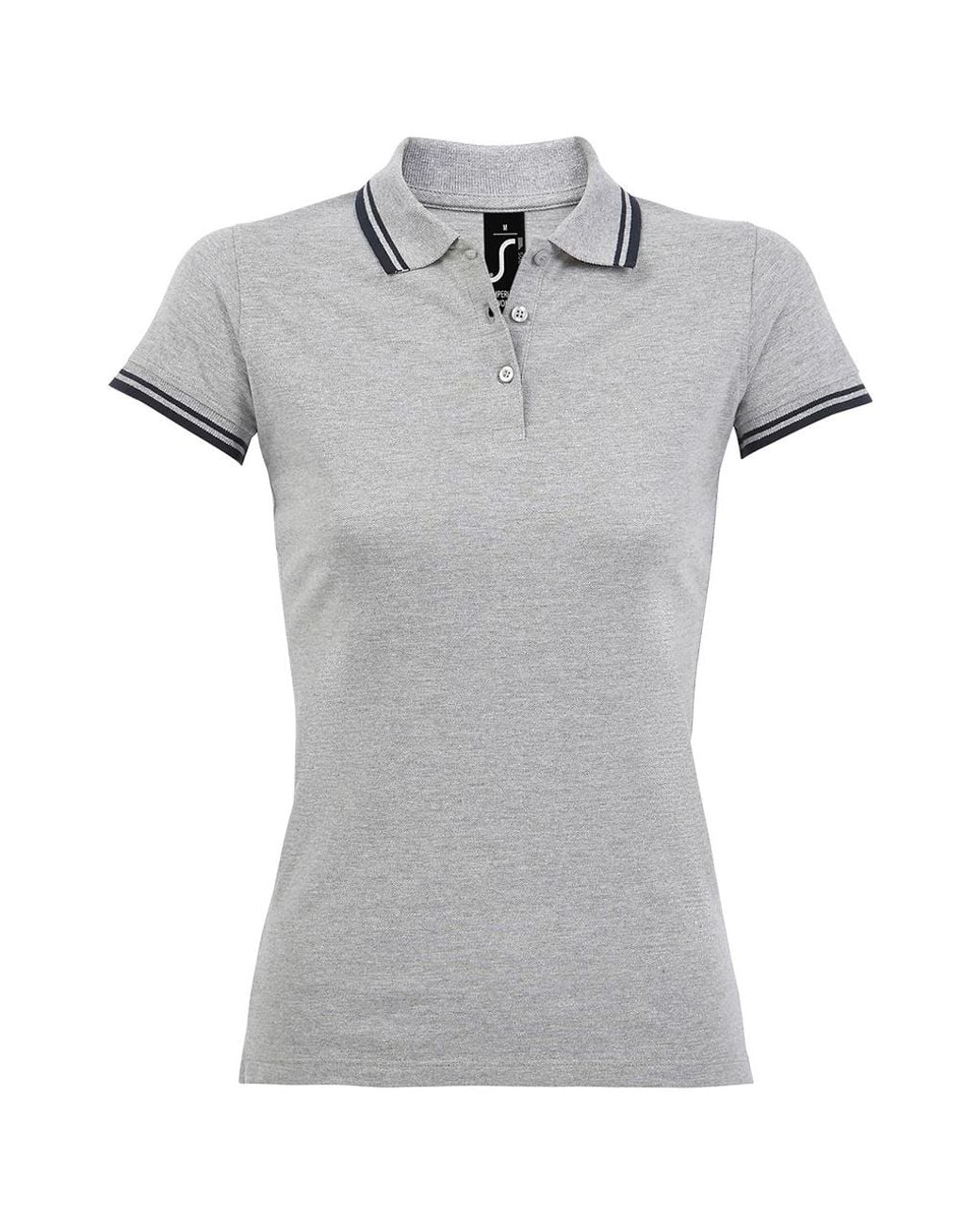 Sol's Gray Ladies Pasadena Tipped Short Sleeve Pique Polo Shirt (Heather/