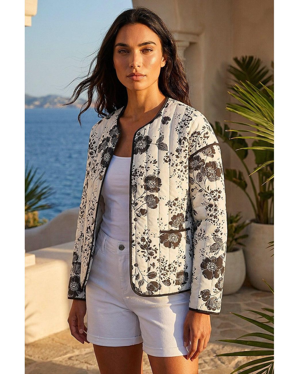Roman Gray Floral Print Cotton Jacket