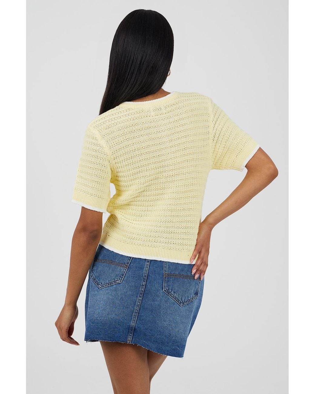 Brave Soul Blue Stitch Detail Short Sleeve Crew Neck Cardigan