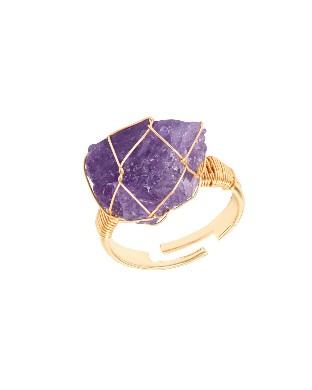 The Jewellery Stockroom Purple Plate Raw Stone Wire Wrap Ring