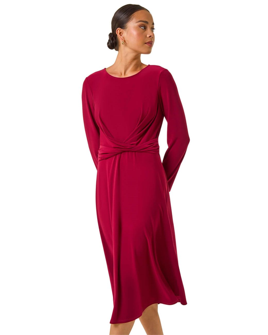 Roman Red Petite Twist Front Stretch Dress