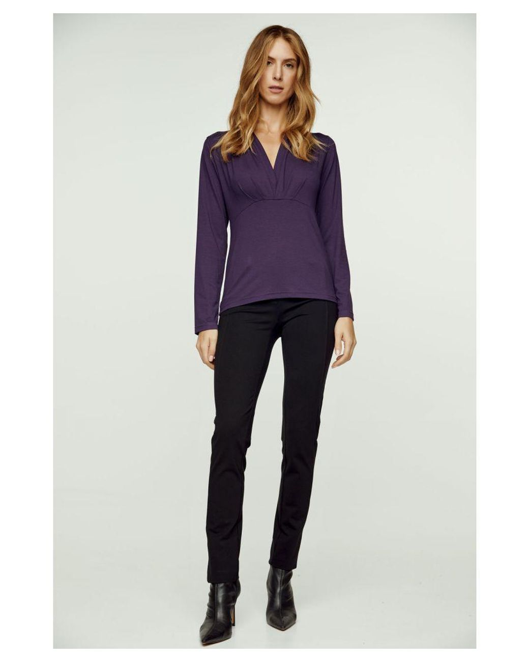 Conquista Blue Ink Long Sleeve Faux Wrap Top