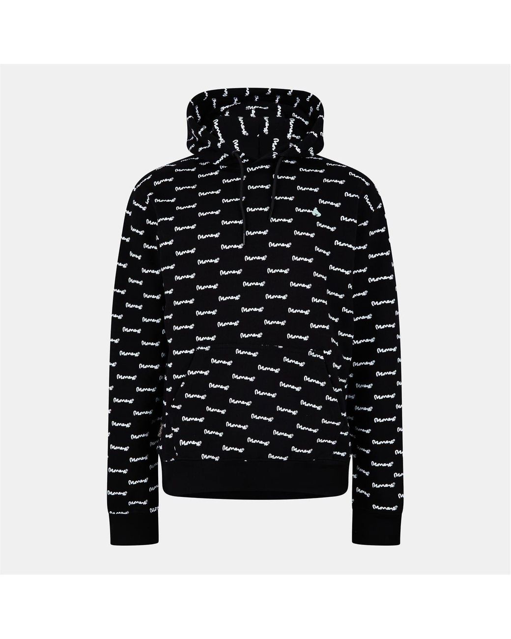 Money Black Signature Print Hooded Long Sleeve Sweatshirt for men