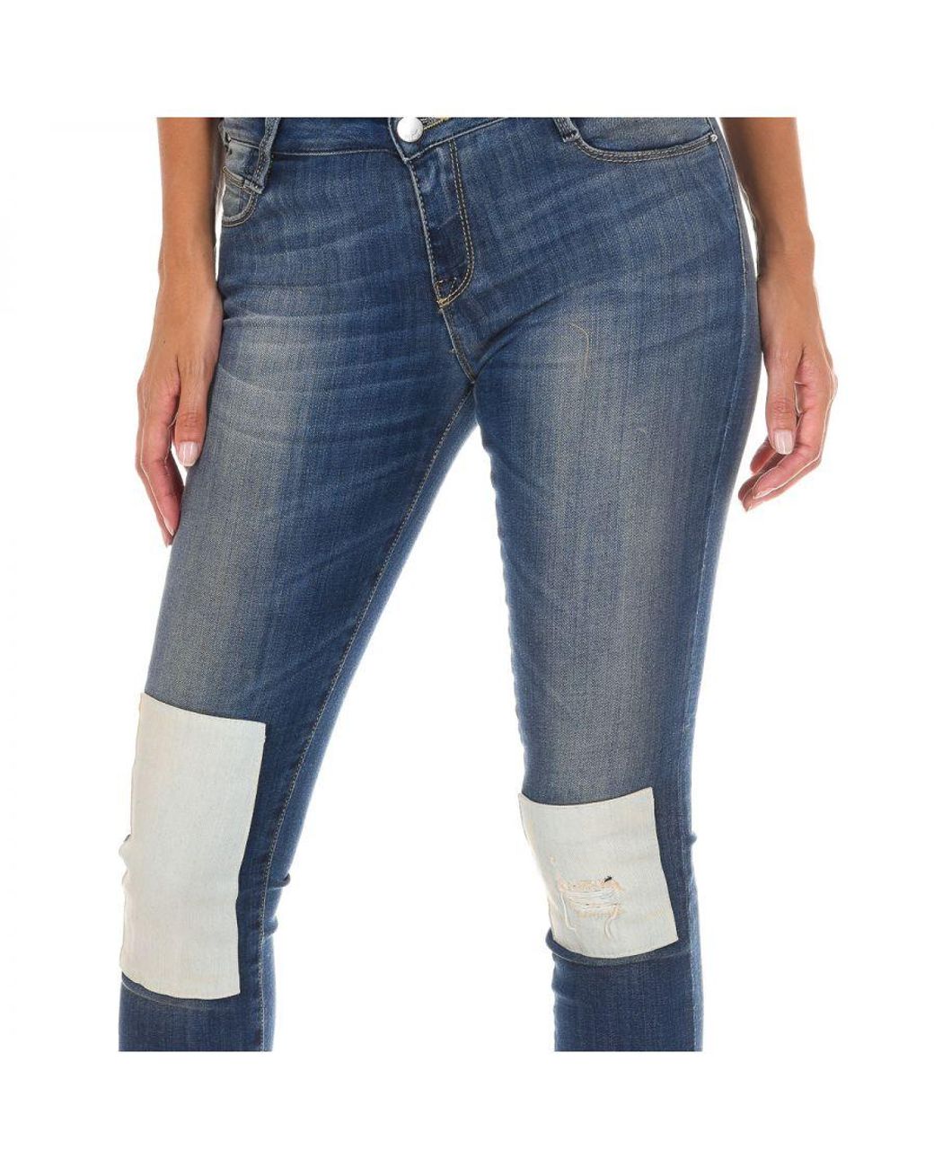 Met Blue Long Denim Trousers Worn Effect With Narrow Cut Hems 10Db50350