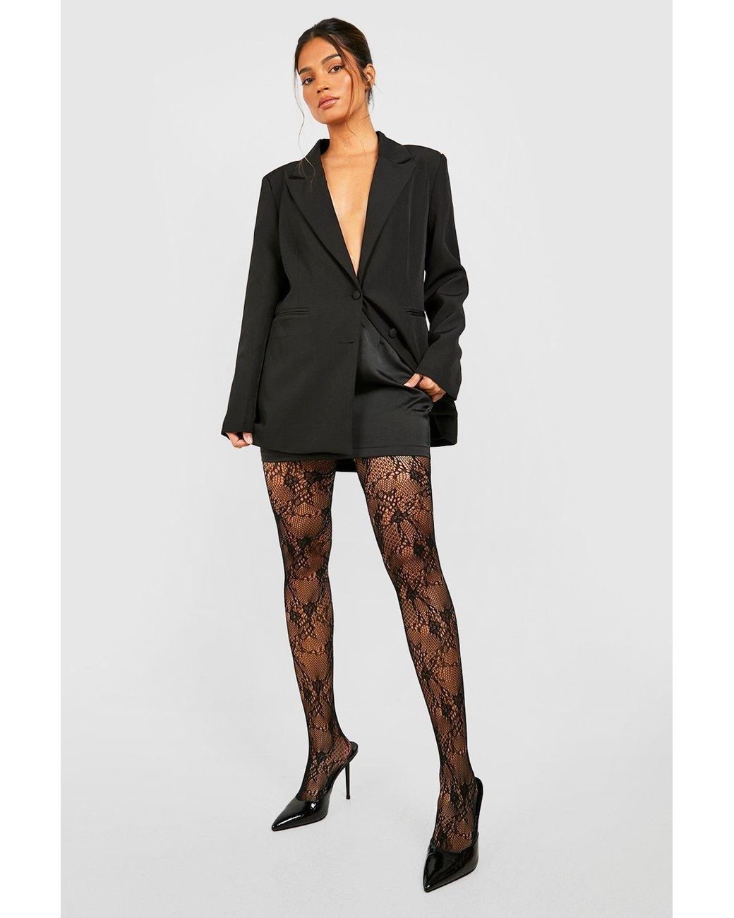 Boohoo Black Lace Detail Fishnet Tights