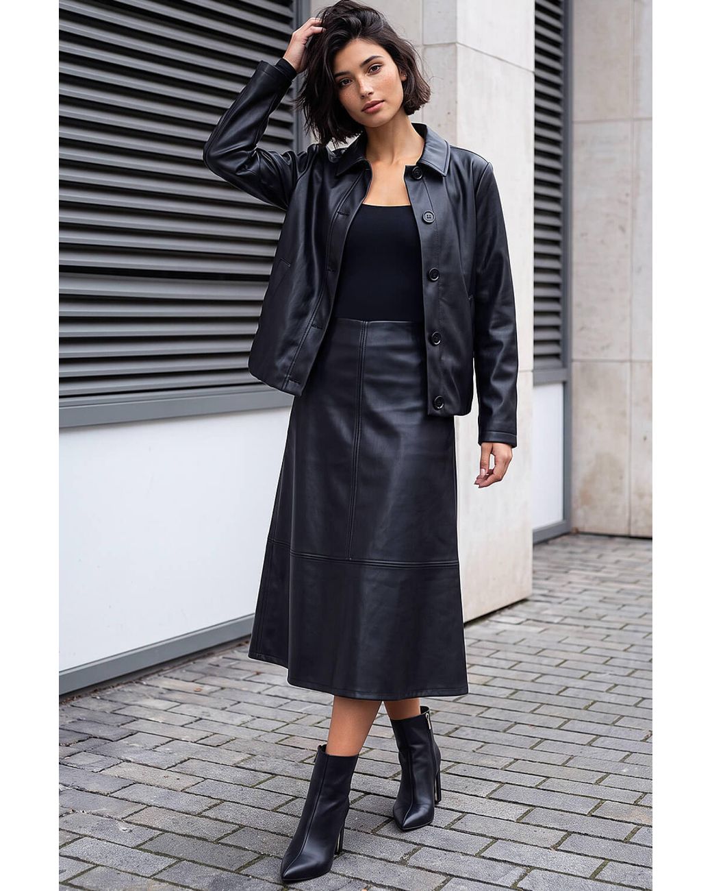 Roman Blue Petite A-Line Faux Leather Skirt