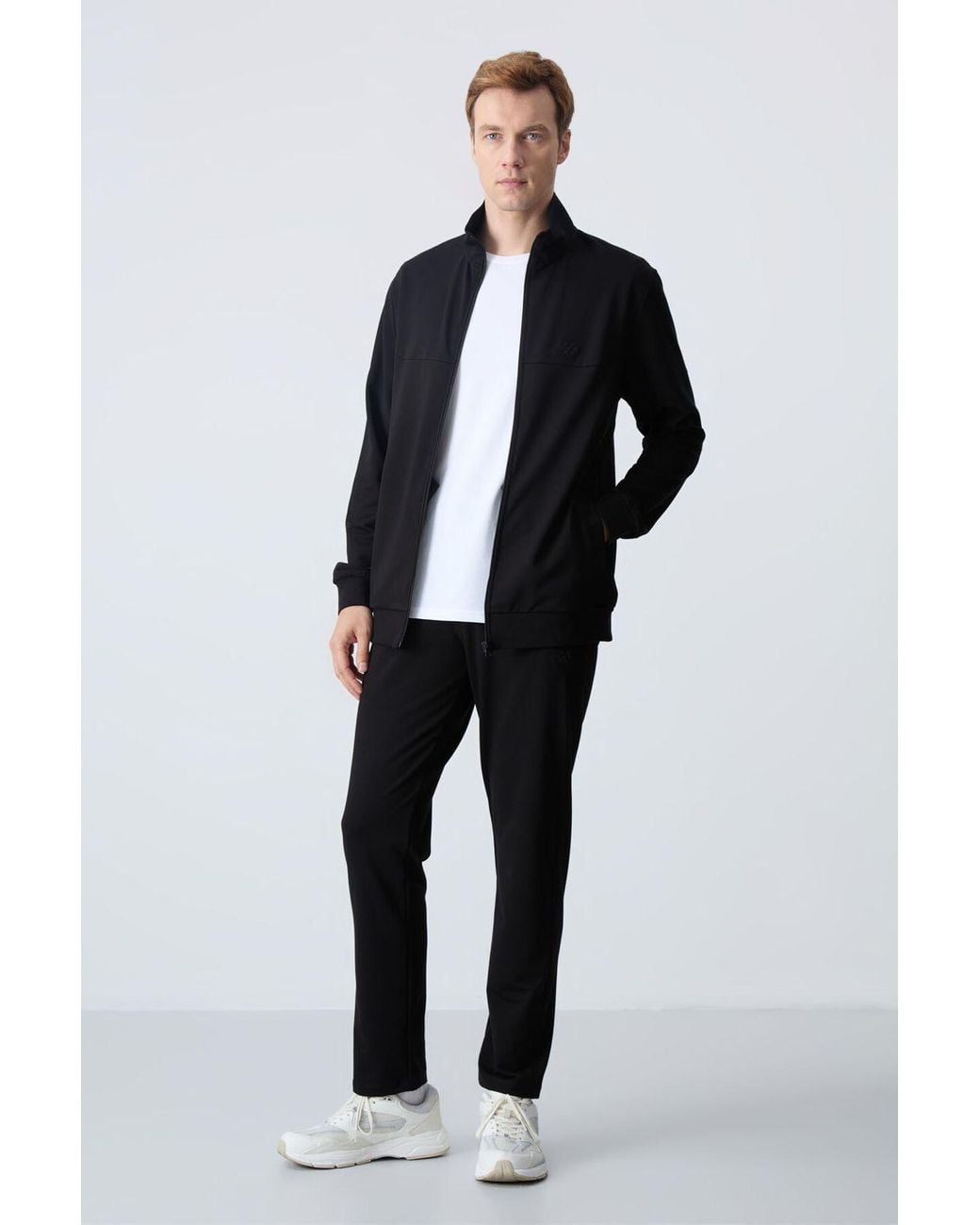 TOMMY LIFE Black Zip-Collar Sweatshirt And Pants Set for men