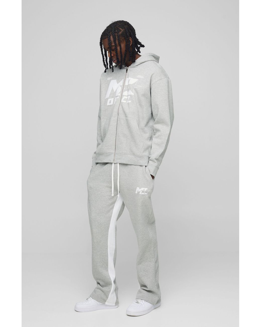 BoohooMAN Gray Oversized M Star Gusset Hooded Zip Tracksuit for men